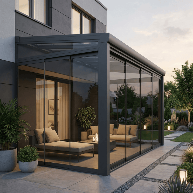 Glasschiebewand getöntes Glas