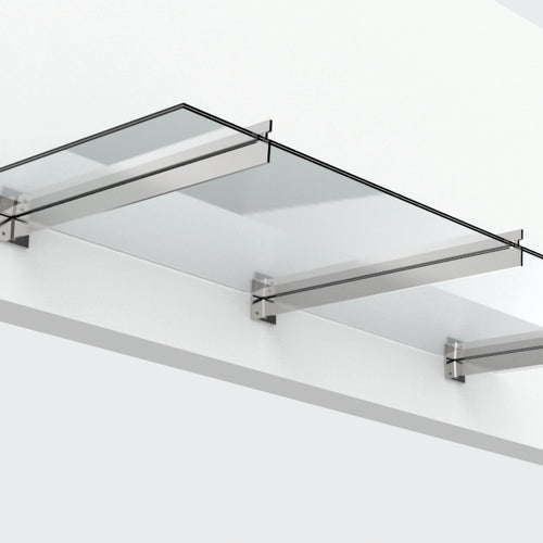 Vordach mit Schwertträgern aus Klarglas