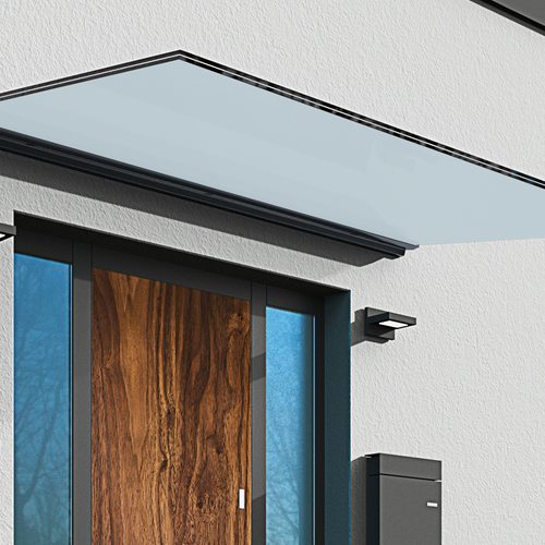 Vordach freitragend aus Milchglas