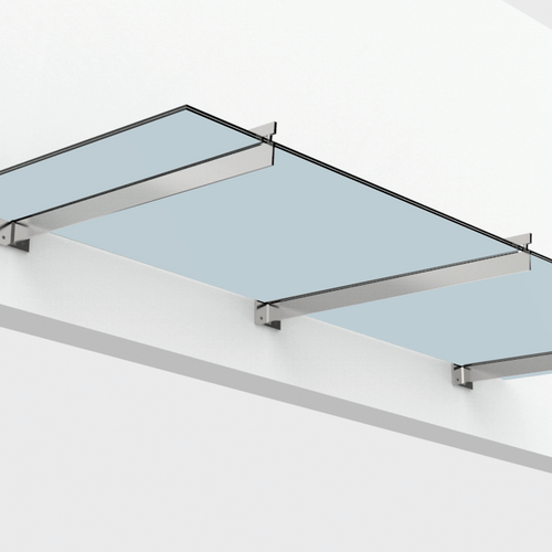 Vordach mit Schwertträgern aus Milchglas