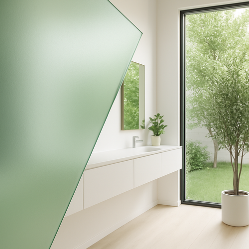 Badezimmer/Büro mit grüngetönter Glaswand