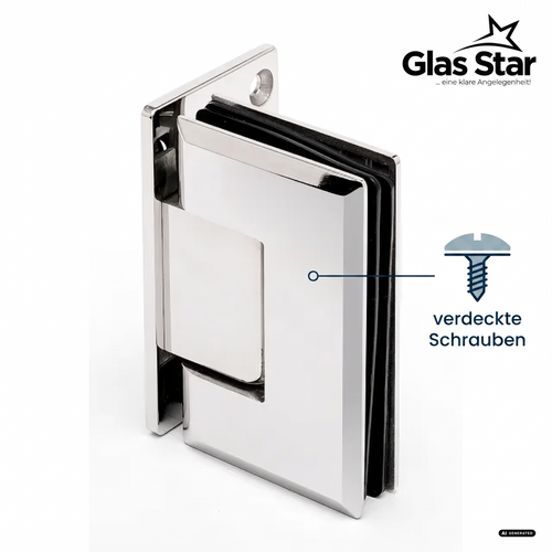 Duschtür-Scharnier 90° einseitiger Fuß | glanzverchromt  | Glas-Wand