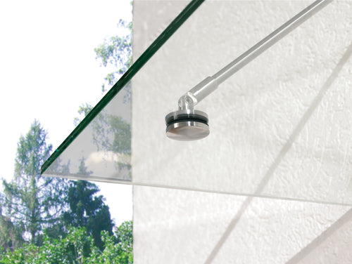 Vordach mit Zugstangen aus Milchglas