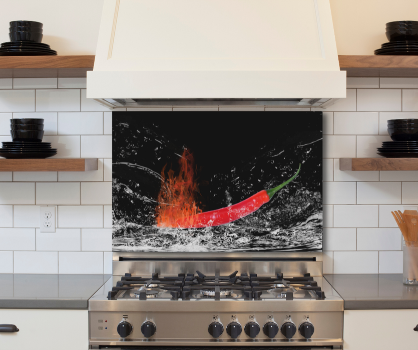 Küchenrückwand Motiv Chili Fire-Water 6mm in 90 x 60 cm | Glas Star