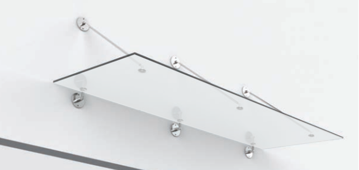 Glasvordach mit Zugstangen 160 x 90 cm, mattes Sicherheitsglas mit 13,52 mm Glasstärke | Glas Star